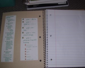 Inner front cover of a five-subject WN