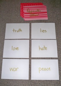 Opposites Attract Game Cards (three matches shown)