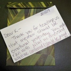 A little card to my student who shared... to thank him for being courageous while sharing.