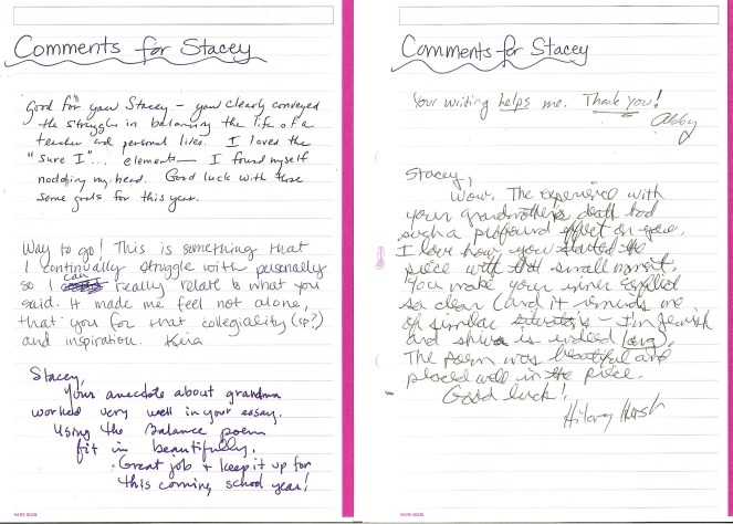 Feedback on My Writing from the TCRWP Writing Institute 2009
