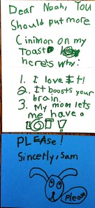 Sam's letter to the babysitter. Click on the image to enlarge.