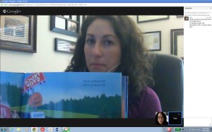 One of the neat features in Google Hangout is being able to show someone a mentor text. In this case, I showed Anna a page from Truck Stop by Anne Rockwell and Melissa Iwai that I used as a mentor for my own writing.