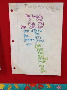 The beach is so fun. You play. You can go eat and through the weird bathroom. You can play with your friends. You can eat.
