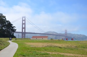 A view of the Golden Gate Bridge taken from Crissy Field.
