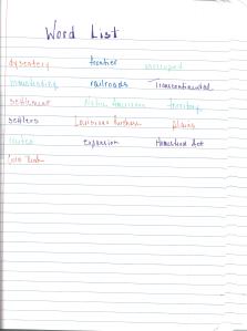 A list of words to use in my historical fiction piece