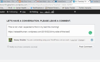 Having a WordPress account makes it faster for you to leave comments. However, you don't have to have one. Just fill in your username (for the challenge), your e-mail address, and your blog's URL in the appropriate fields, THEN leave your comment in the comment box.