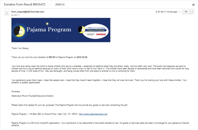 Pajama Program Donation from TWT