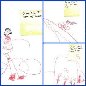 One of the boys in the class recently got a new bike. He felt confident he could write about what he does when he goes out on his bike. Click on the image to enlarge.