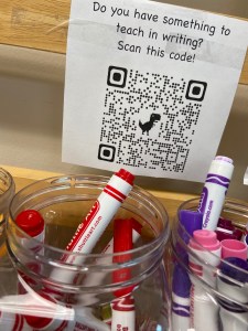 A QR code with the caption, "Do you have something to teach in writing? Scan this code!"