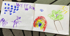 Student drawing labeled with letters.