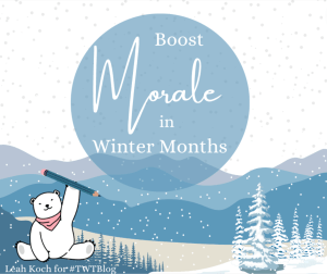 Polar Bear holding pencil in a winter scene with title of blog post.