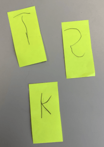 student sticky notes with letter labels