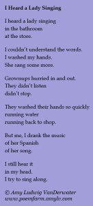 Text of "I Heard a Lady Singing," a poem by Amy LV.