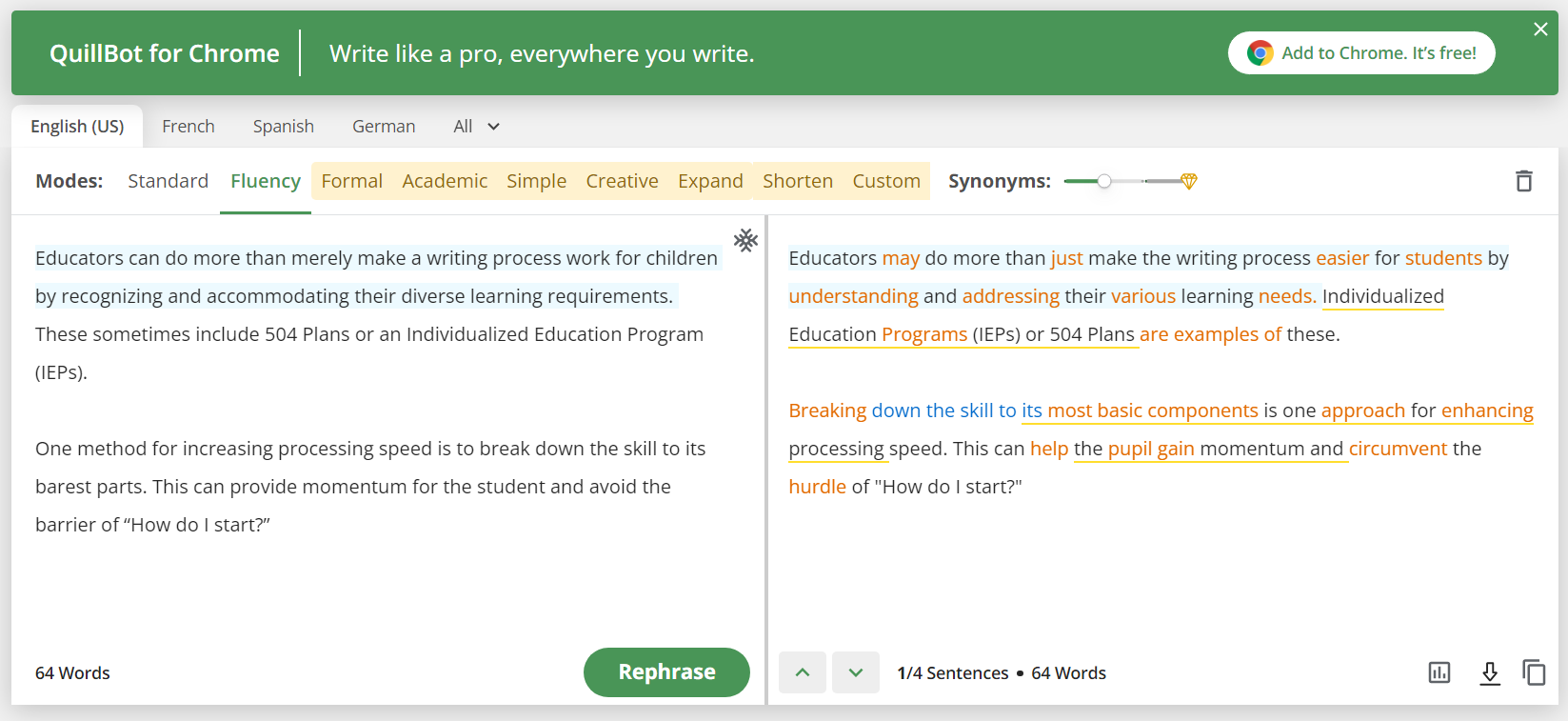 A side by side comparison of a paragraph written by a human and then paraphrased by an artificial intelligence tool.