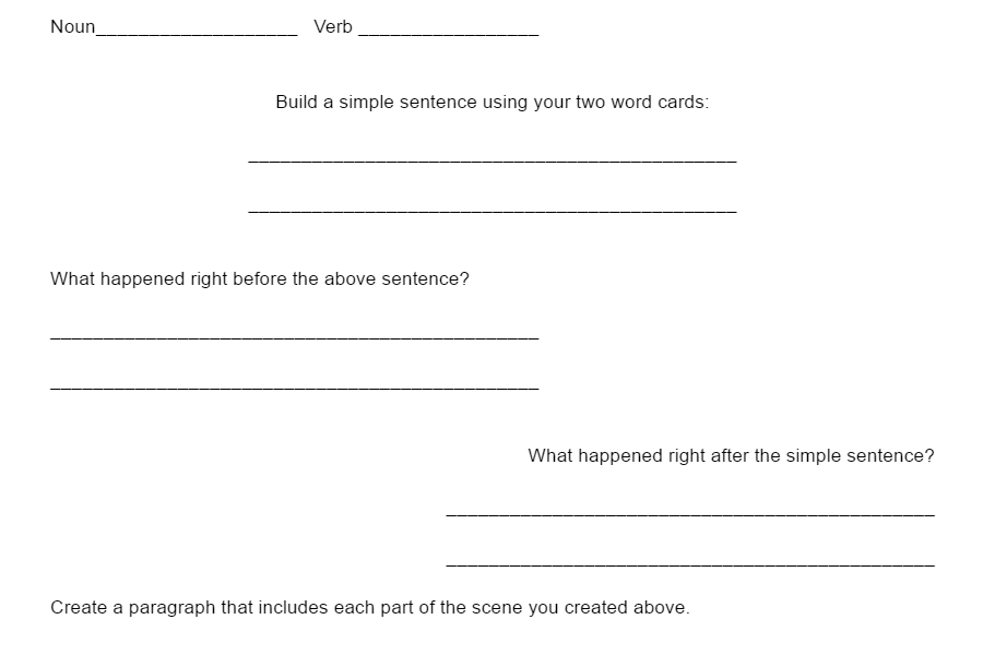 The image allows students to place a noun and verb on a planning page as they build a basic scene for writing.