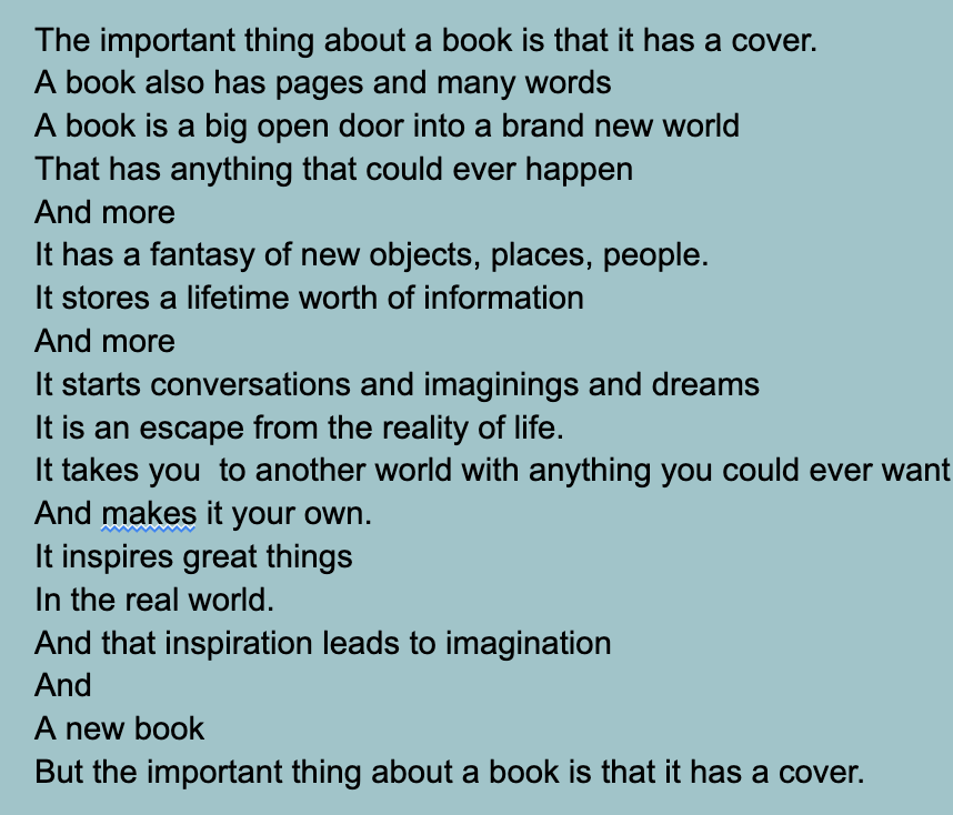 Poem: "The important thing about a book"