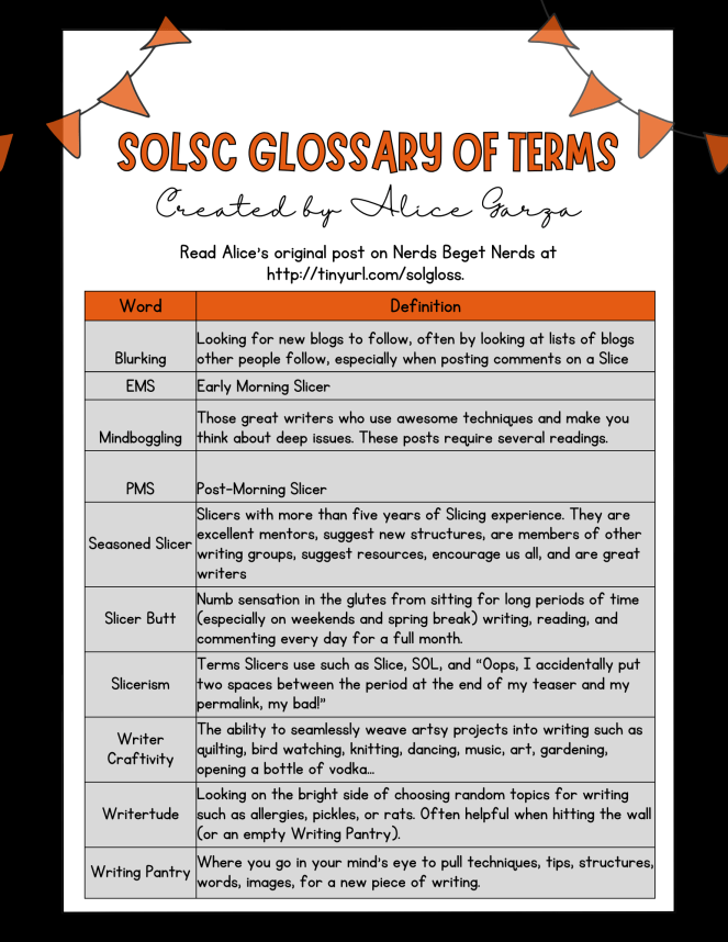 A list of words and definitions, which is an expansion of Alice Garza's SOLSC Glossary of Terms. To read her original post, go to http://tinyurl.com/solgloss