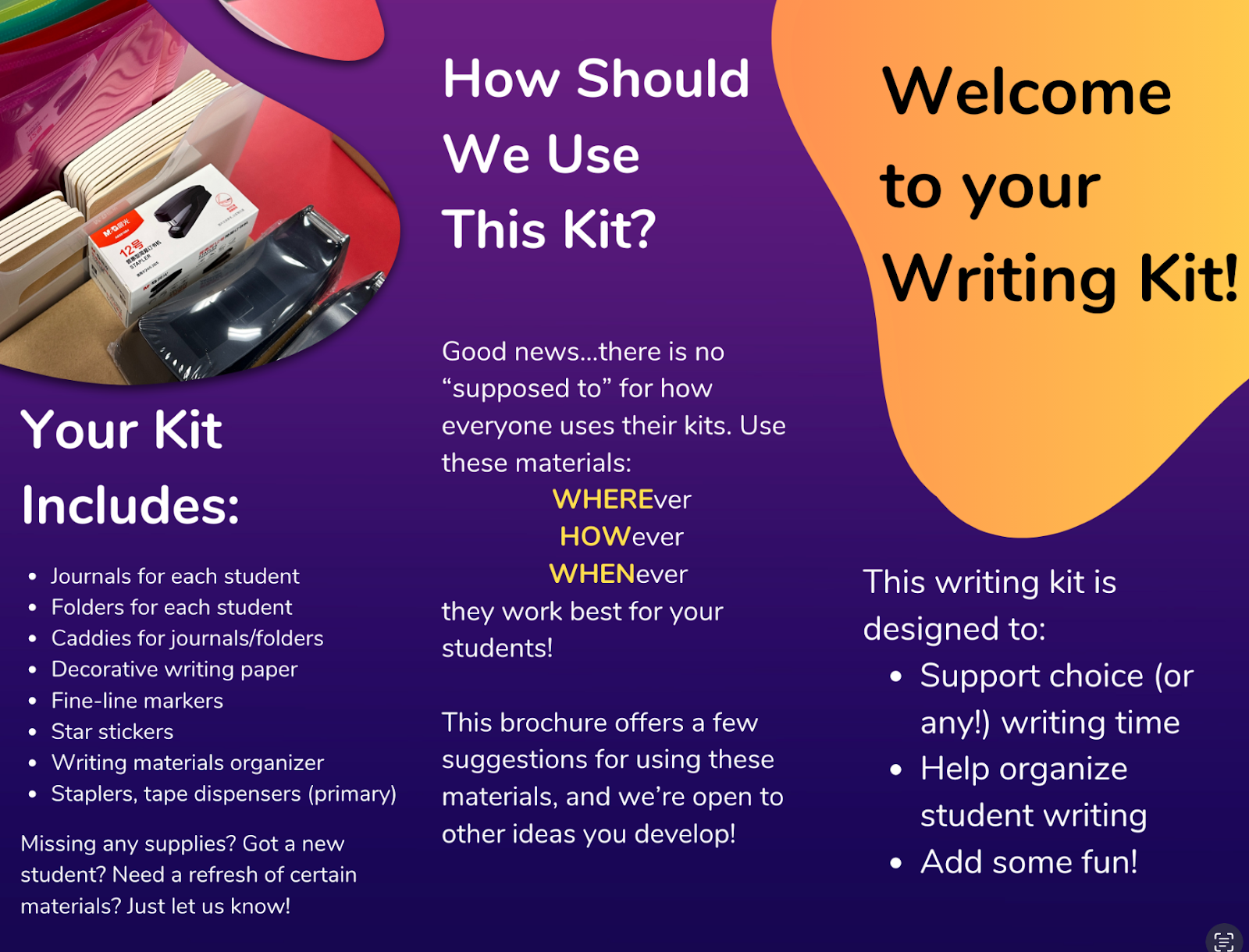 Image of a writing kit brochure for teachers