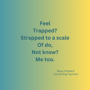 A poem to set the message of the post: 
Feel
Trapped?
Strapped to a scale
Of do
Not know?
Me too.
