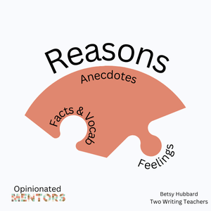 Puzzle piece illustrating these parts of opinion/argument writing: Reasons could be ancecdotes, facts, vocabulary, or feelings. 