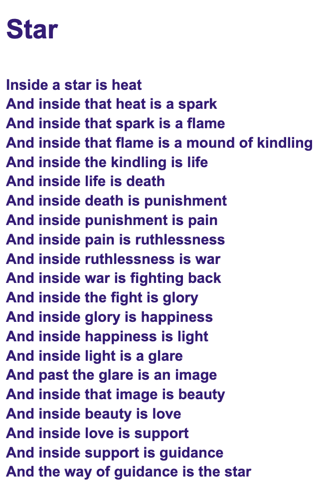 Text of a poem called "Star"