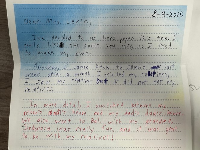 Photo of a student-written letter