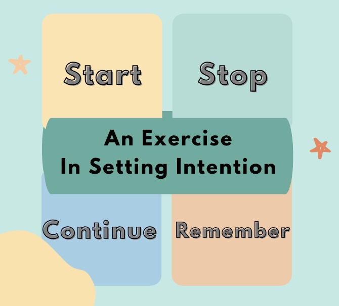 4-quadrant visual with "Start, Stop, Continue, Remember"