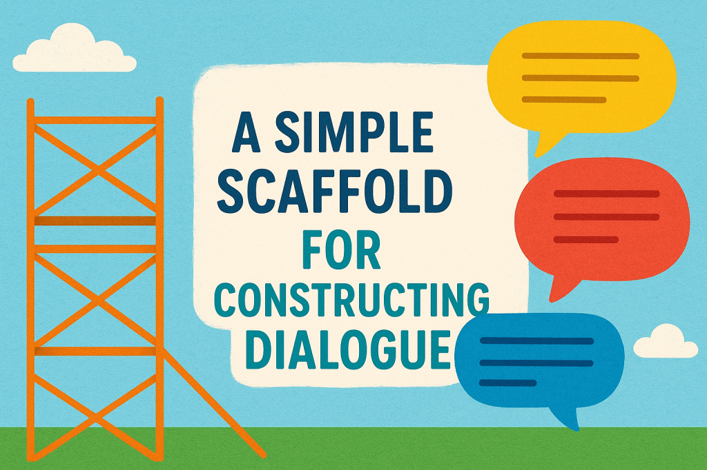 An image of a scaffold next to the title of this post with yellow, red, and blue speech bubbles