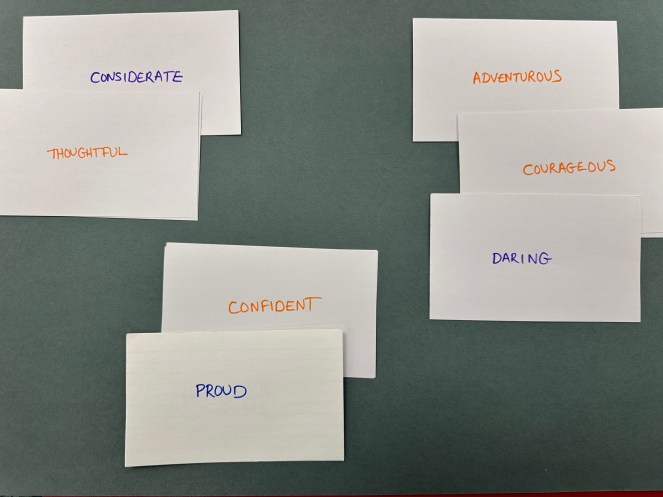 Pairs of words on index cards