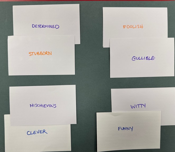 Pairs of words on index cards