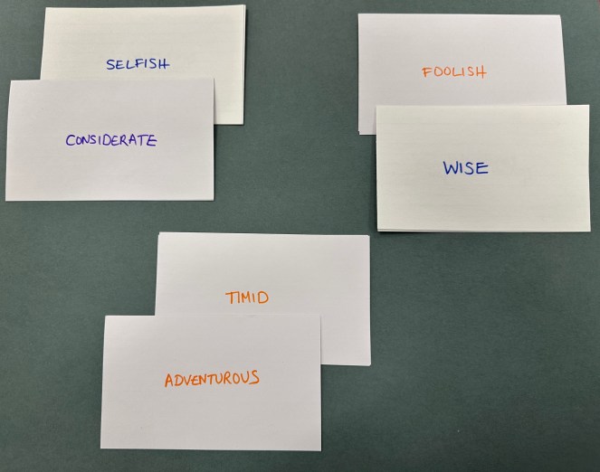 Pairs of words on index cards