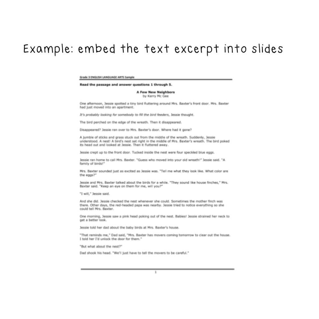 Sample text excerpt pasted into Google Slides.