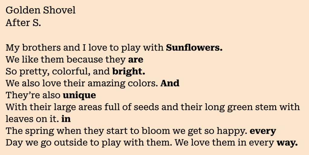 Image of a student-crafted poem