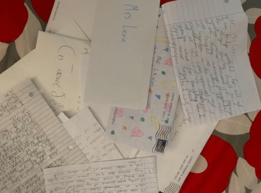 Photo of a pile of student-written letters