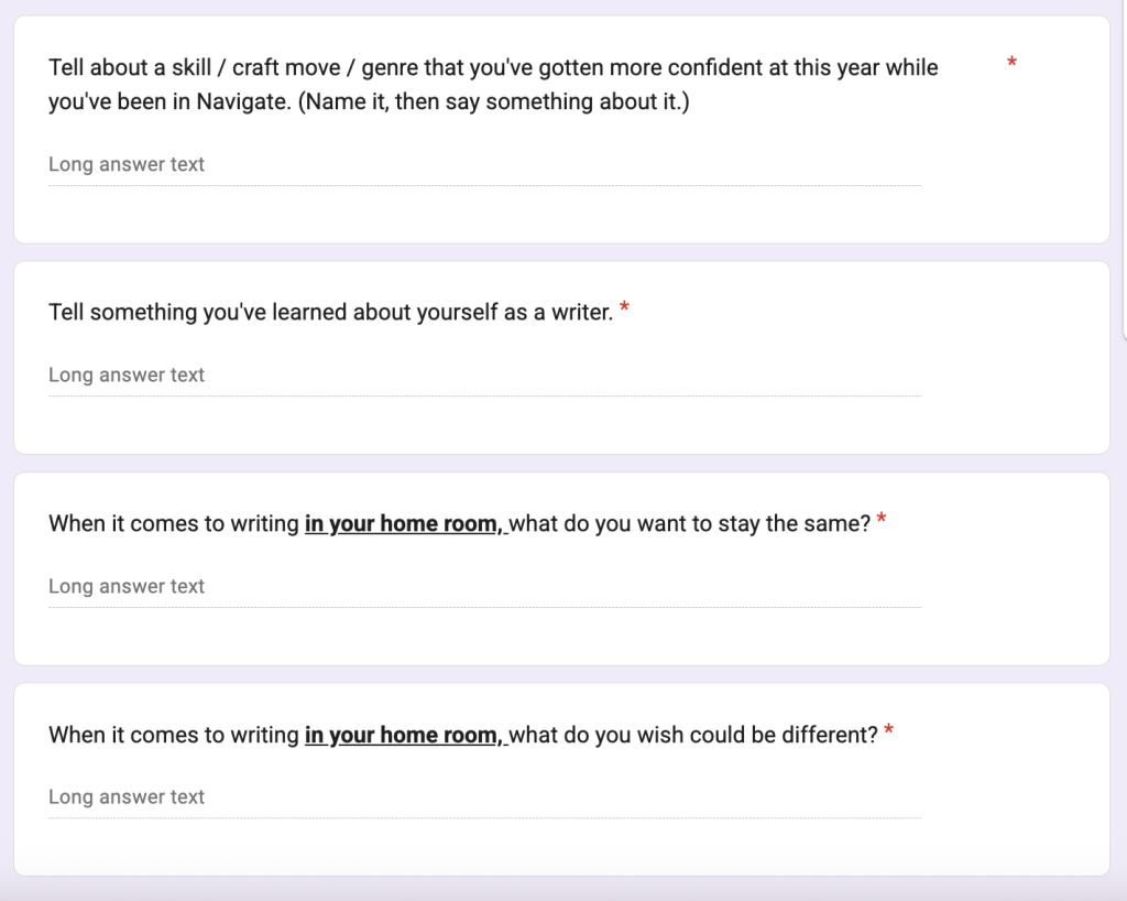 Screen shot from student survey