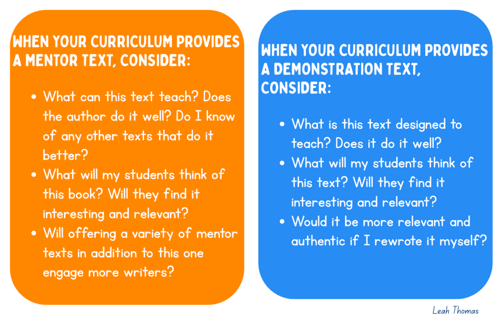 Image restates the questions to consider about both types of text.